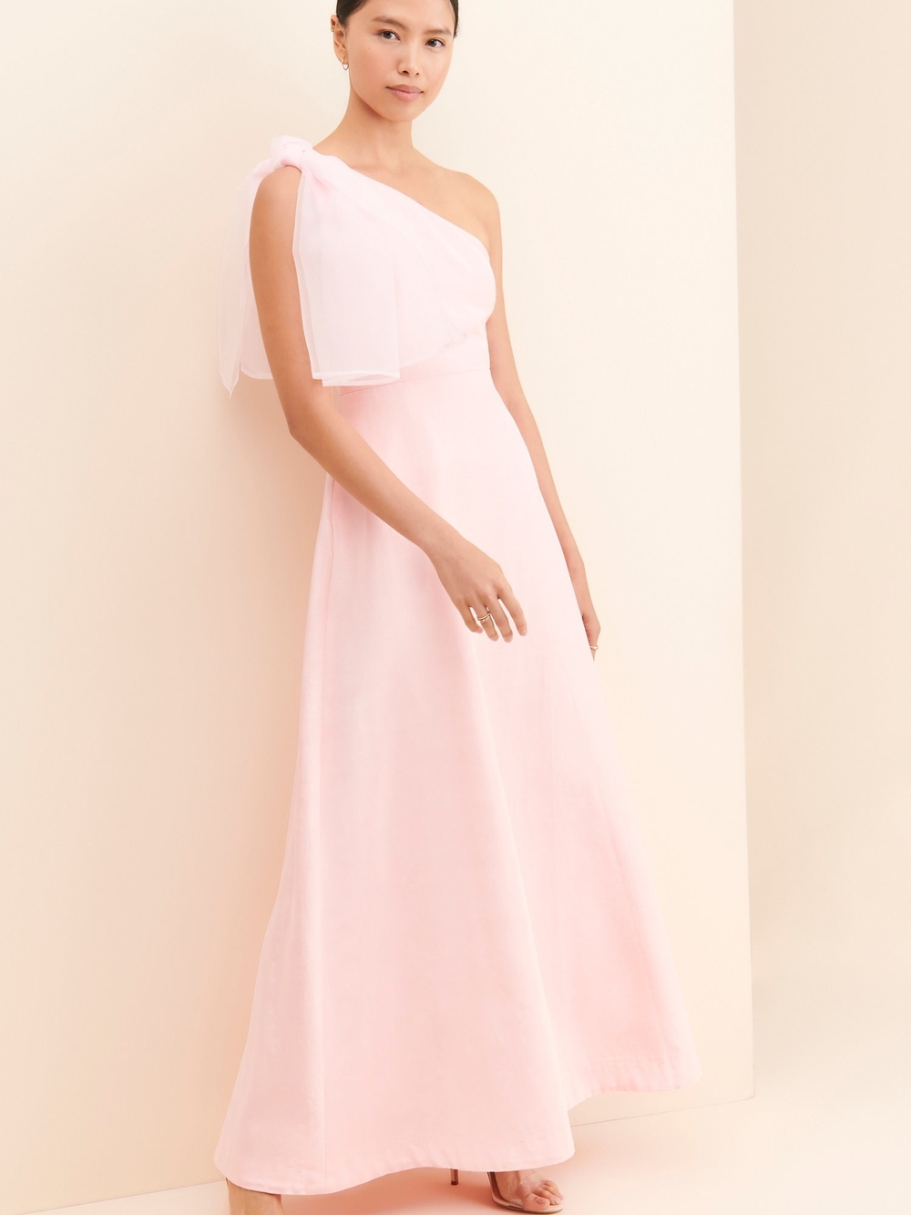 Chiffon One-Shoulder Maxi Dress in Pale Pink